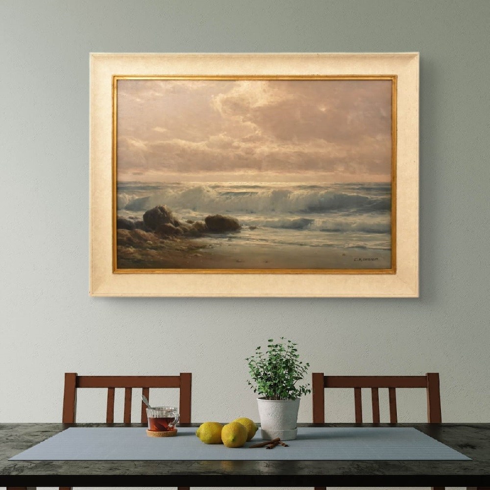 QM786 2a antique painting marine art seascape oil paintig XIX